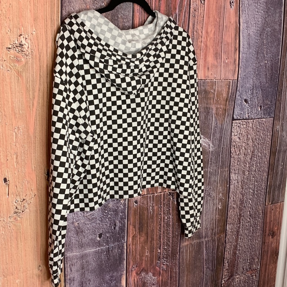 Love, Fire Cropped Checkered Hoodie ✨3/$25 SALE✨ - Picture 2 of 6